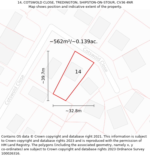 14, COTSWOLD CLOSE, TREDINGTON, SHIPSTON-ON-STOUR, CV36 4NR: Plot and title map