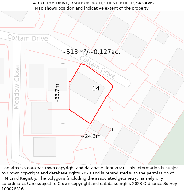 14, COTTAM DRIVE, BARLBOROUGH, CHESTERFIELD, S43 4WS: Plot and title map