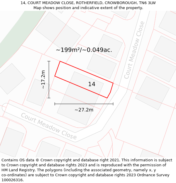 14, COURT MEADOW CLOSE, ROTHERFIELD, CROWBOROUGH, TN6 3LW: Plot and title map