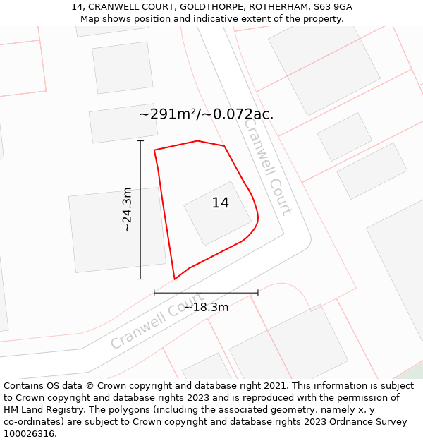 14, CRANWELL COURT, GOLDTHORPE, ROTHERHAM, S63 9GA: Plot and title map