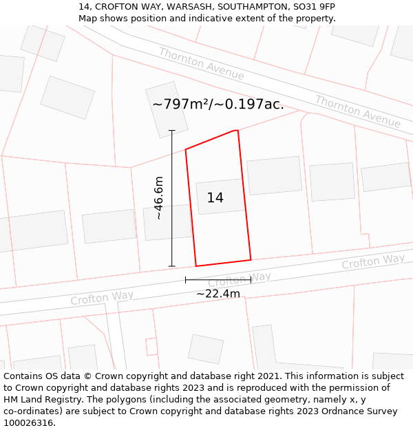 14, CROFTON WAY, WARSASH, SOUTHAMPTON, SO31 9FP: Plot and title map