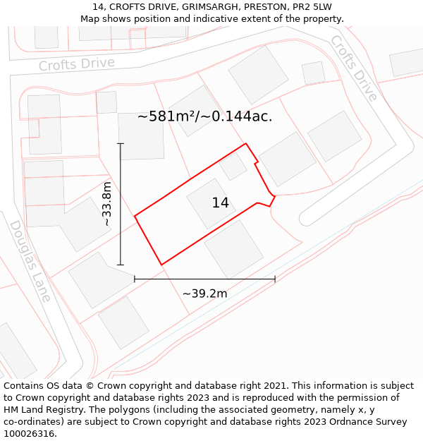 14, CROFTS DRIVE, GRIMSARGH, PRESTON, PR2 5LW: Plot and title map