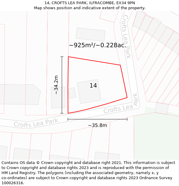 14, CROFTS LEA PARK, ILFRACOMBE, EX34 9PN: Plot and title map