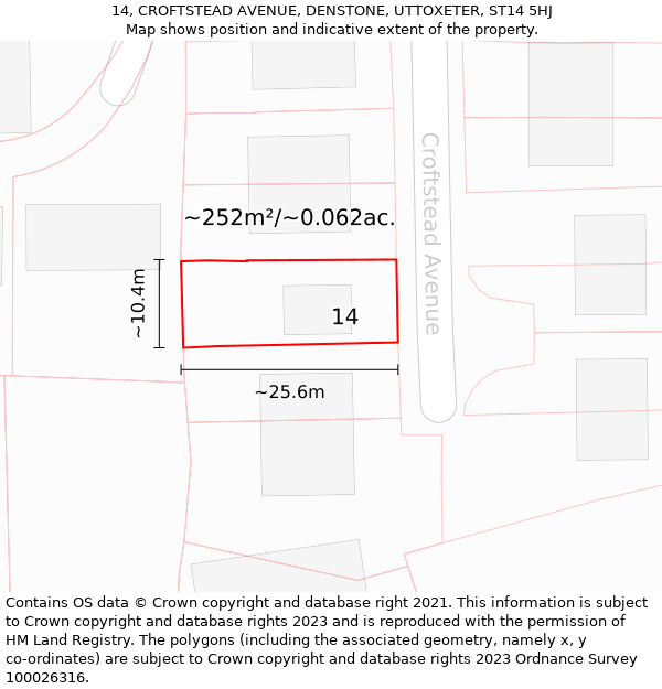 14, CROFTSTEAD AVENUE, DENSTONE, UTTOXETER, ST14 5HJ: Plot and title map