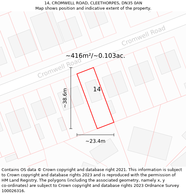 14, CROMWELL ROAD, CLEETHORPES, DN35 0AN: Plot and title map