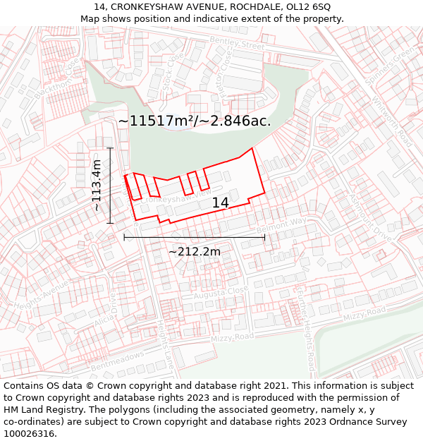 14, CRONKEYSHAW AVENUE, ROCHDALE, OL12 6SQ: Plot and title map