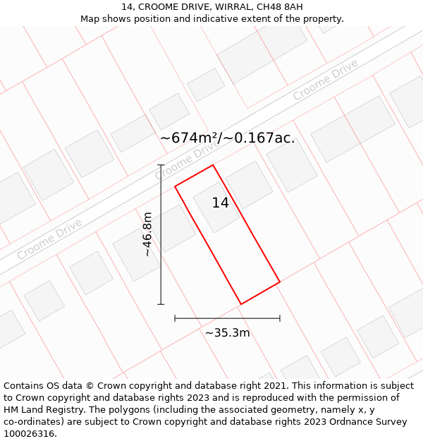 14, CROOME DRIVE, WIRRAL, CH48 8AH: Plot and title map