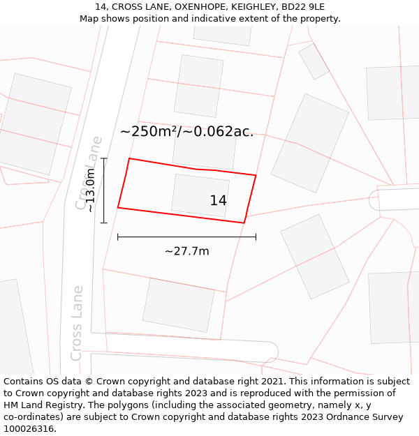 14, CROSS LANE, OXENHOPE, KEIGHLEY, BD22 9LE: Plot and title map