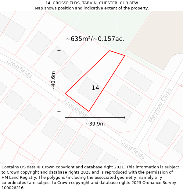 14, CROSSFIELDS, TARVIN, CHESTER, CH3 8EW: Plot and title map