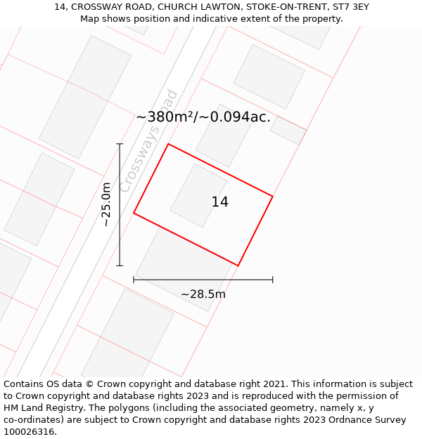 14, CROSSWAY ROAD, CHURCH LAWTON, STOKE-ON-TRENT, ST7 3EY: Plot and title map