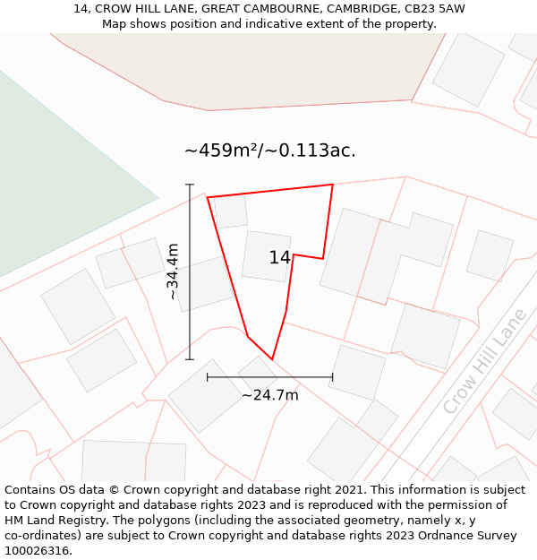 14, CROW HILL LANE, GREAT CAMBOURNE, CAMBRIDGE, CB23 5AW: Plot and title map