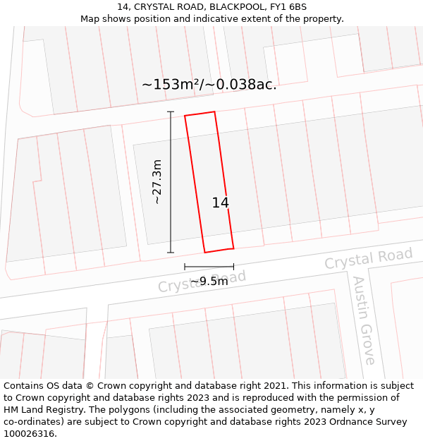 14, CRYSTAL ROAD, BLACKPOOL, FY1 6BS: Plot and title map