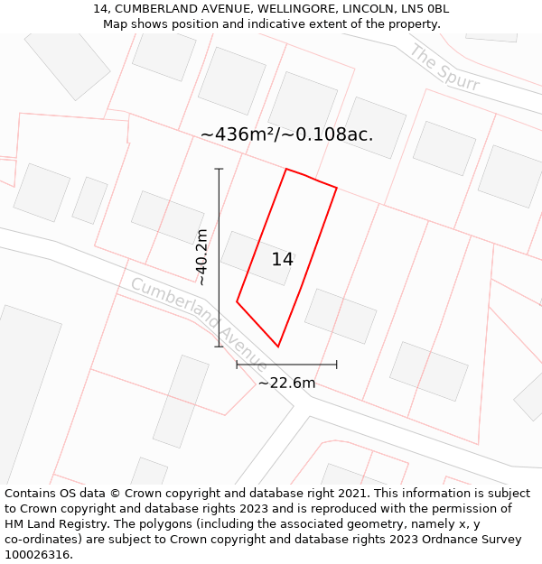 14, CUMBERLAND AVENUE, WELLINGORE, LINCOLN, LN5 0BL: Plot and title map