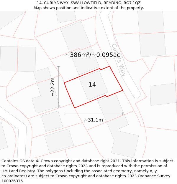 14, CURLYS WAY, SWALLOWFIELD, READING, RG7 1QZ: Plot and title map