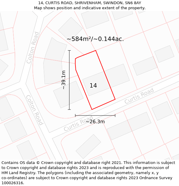 14, CURTIS ROAD, SHRIVENHAM, SWINDON, SN6 8AY: Plot and title map