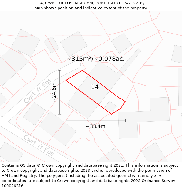 14, CWRT YR EOS, MARGAM, PORT TALBOT, SA13 2UQ: Plot and title map
