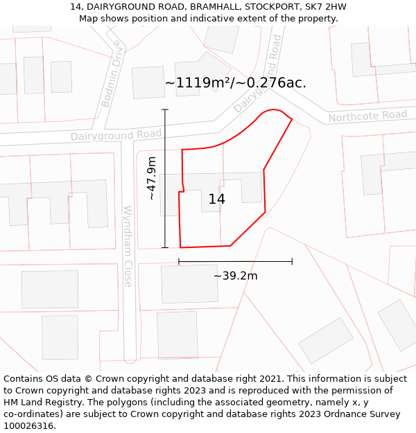 14, DAIRYGROUND ROAD, BRAMHALL, STOCKPORT, SK7 2HW: Plot and title map