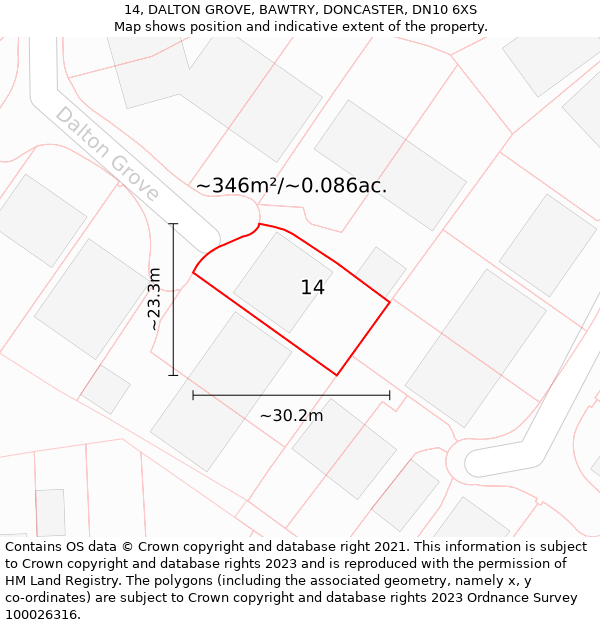 14, DALTON GROVE, BAWTRY, DONCASTER, DN10 6XS: Plot and title map