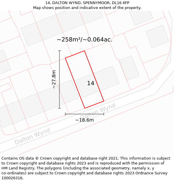 14, DALTON WYND, SPENNYMOOR, DL16 6FP: Plot and title map