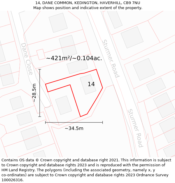 14, DANE COMMON, KEDINGTON, HAVERHILL, CB9 7NU: Plot and title map