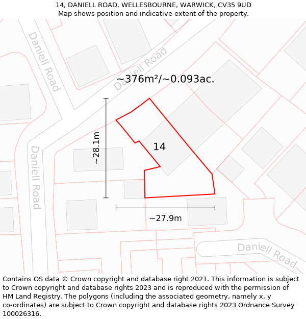 14, DANIELL ROAD, WELLESBOURNE, WARWICK, CV35 9UD: Plot and title map