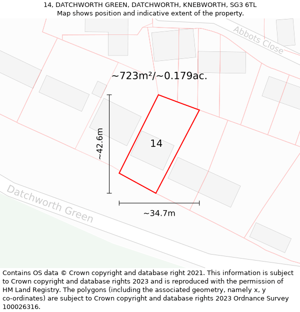 14, DATCHWORTH GREEN, DATCHWORTH, KNEBWORTH, SG3 6TL: Plot and title map