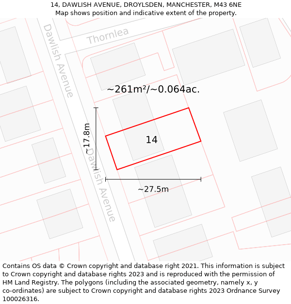 14, DAWLISH AVENUE, DROYLSDEN, MANCHESTER, M43 6NE: Plot and title map