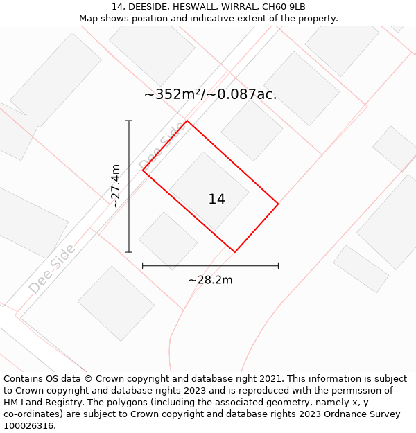 14, DEESIDE, HESWALL, WIRRAL, CH60 9LB: Plot and title map