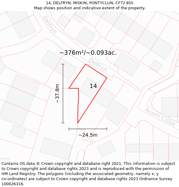 14, DELFRYN, MISKIN, PONTYCLUN, CF72 8SS: Plot and title map