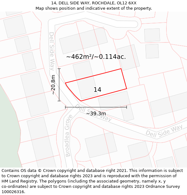 14, DELL SIDE WAY, ROCHDALE, OL12 6XX: Plot and title map