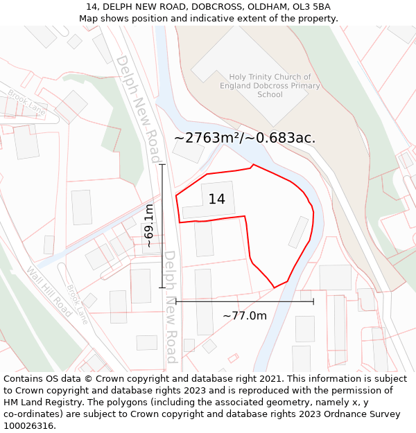 14, DELPH NEW ROAD, DOBCROSS, OLDHAM, OL3 5BA: Plot and title map