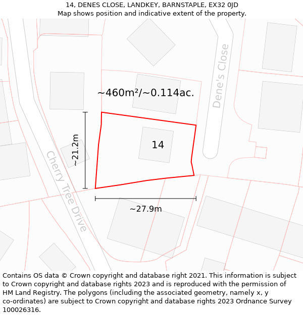 14, DENES CLOSE, LANDKEY, BARNSTAPLE, EX32 0JD: Plot and title map