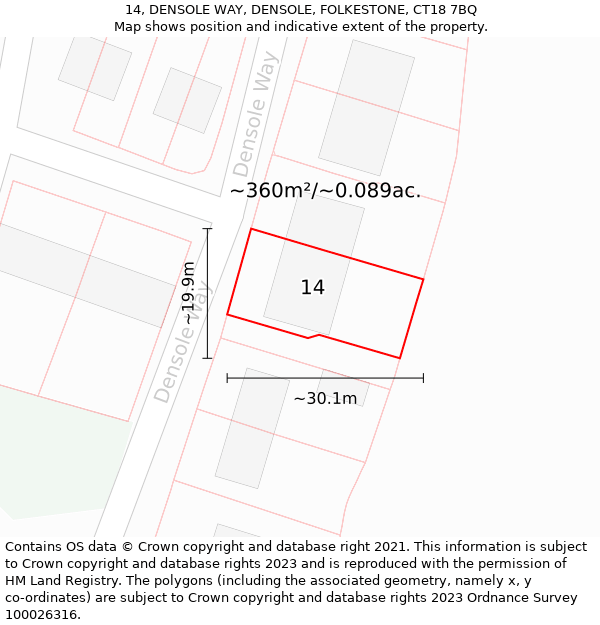 14, DENSOLE WAY, DENSOLE, FOLKESTONE, CT18 7BQ: Plot and title map