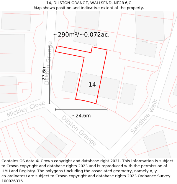 14, DILSTON GRANGE, WALLSEND, NE28 6JG: Plot and title map