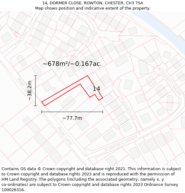 14, DORMER CLOSE, ROWTON, CHESTER, CH3 7SA: Plot and title map
