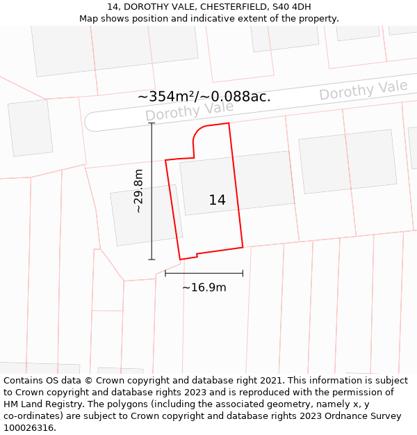 14, DOROTHY VALE, CHESTERFIELD, S40 4DH: Plot and title map