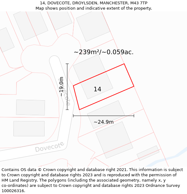 14, DOVECOTE, DROYLSDEN, MANCHESTER, M43 7TP: Plot and title map