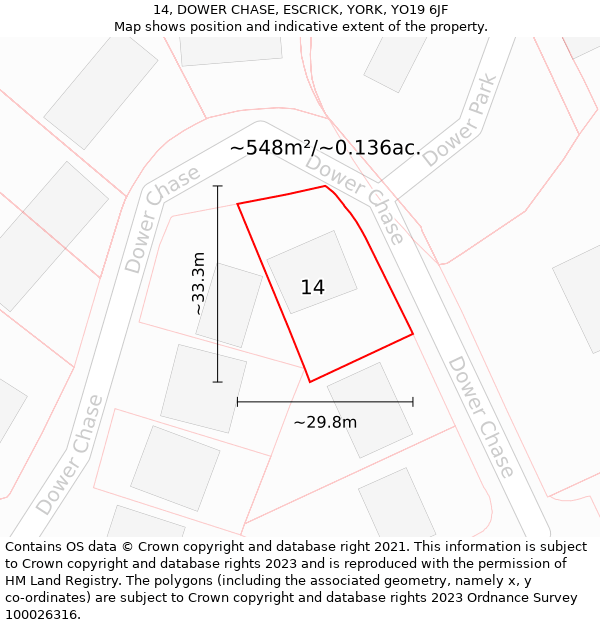 14, DOWER CHASE, ESCRICK, YORK, YO19 6JF: Plot and title map