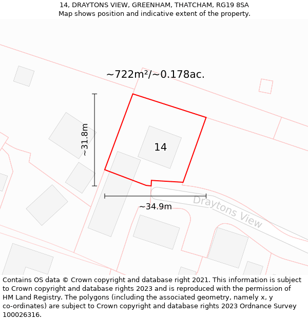 14, DRAYTONS VIEW, GREENHAM, THATCHAM, RG19 8SA: Plot and title map