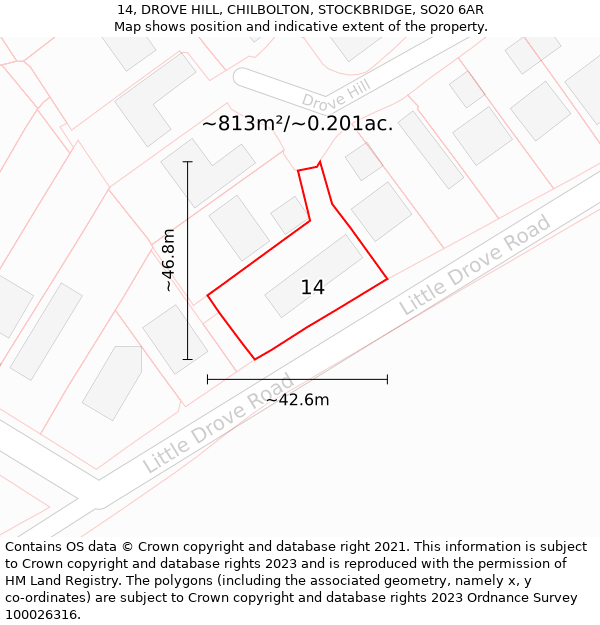 14, DROVE HILL, CHILBOLTON, STOCKBRIDGE, SO20 6AR: Plot and title map