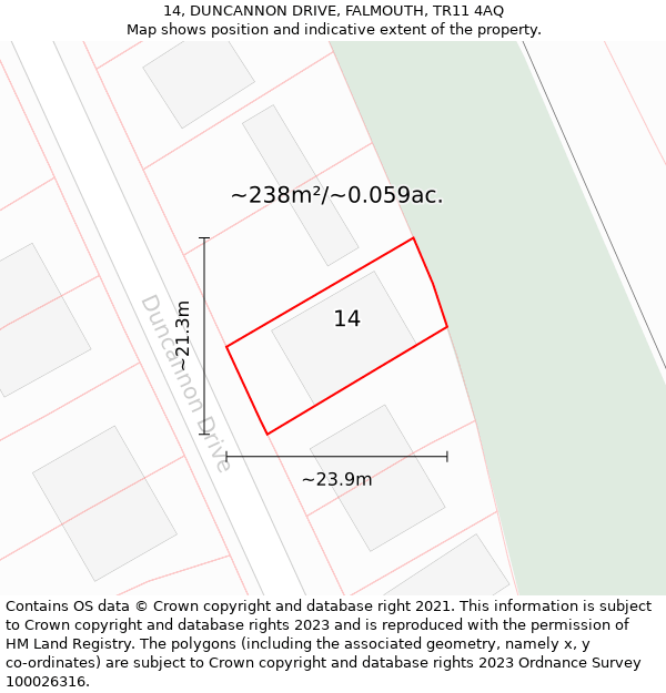 14, DUNCANNON DRIVE, FALMOUTH, TR11 4AQ: Plot and title map