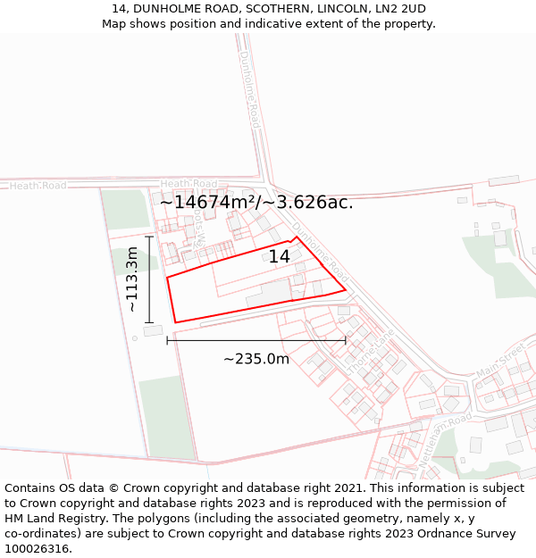 14, DUNHOLME ROAD, SCOTHERN, LINCOLN, LN2 2UD: Plot and title map