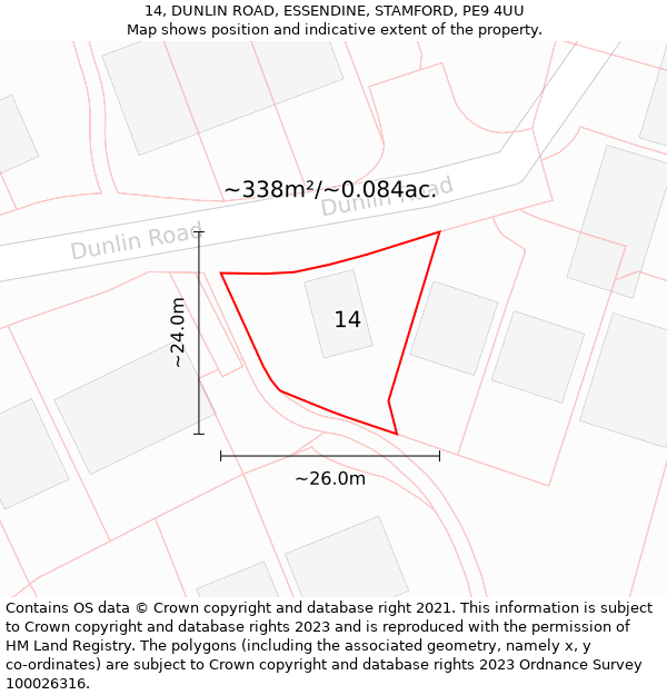 14, DUNLIN ROAD, ESSENDINE, STAMFORD, PE9 4UU: Plot and title map