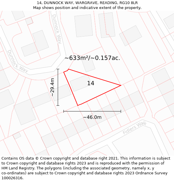 14, DUNNOCK WAY, WARGRAVE, READING, RG10 8LR: Plot and title map