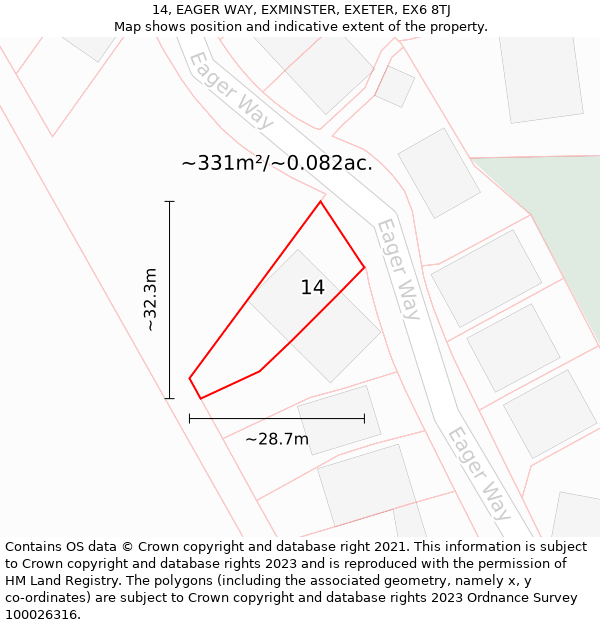 14, EAGER WAY, EXMINSTER, EXETER, EX6 8TJ: Plot and title map