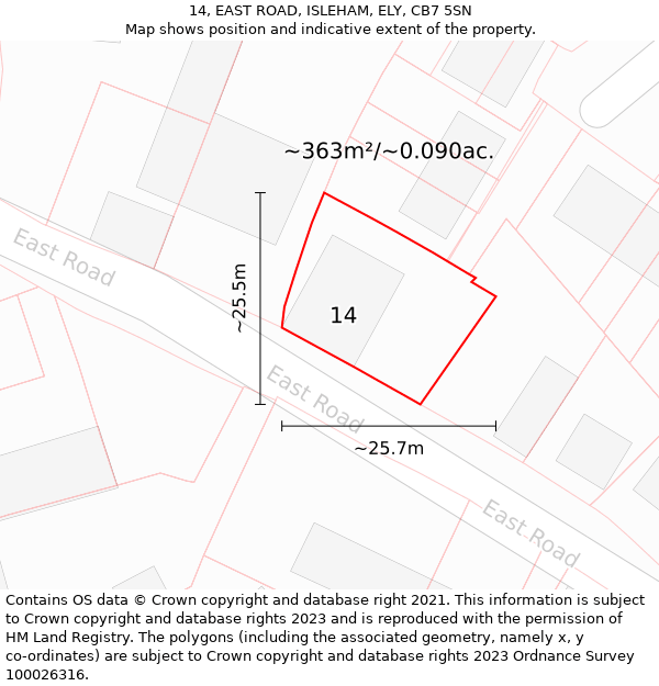 14, EAST ROAD, ISLEHAM, ELY, CB7 5SN: Plot and title map