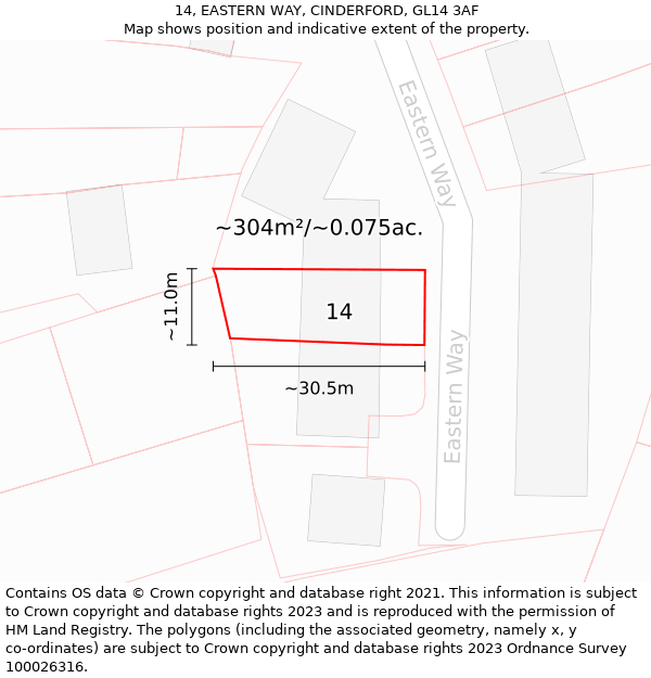 14, EASTERN WAY, CINDERFORD, GL14 3AF: Plot and title map