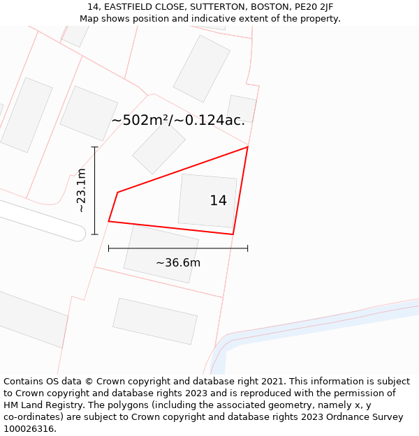 14, EASTFIELD CLOSE, SUTTERTON, BOSTON, PE20 2JF: Plot and title map