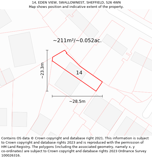 14, EDEN VIEW, SWALLOWNEST, SHEFFIELD, S26 4WN: Plot and title map