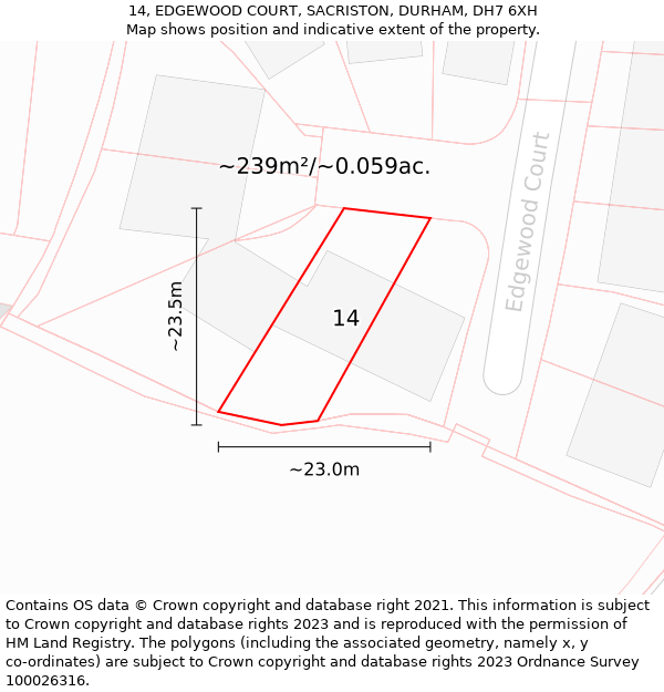 14, EDGEWOOD COURT, SACRISTON, DURHAM, DH7 6XH: Plot and title map